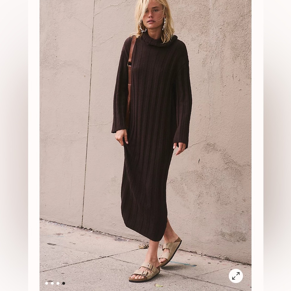 free people beach wanda sweater midi dress brown size large NWT